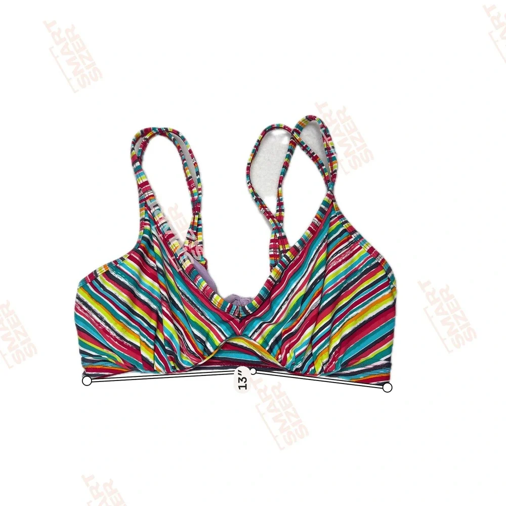 Athleta Striped Bikini Set 32 D/DD Top L Bottom Multi Color Swimwear